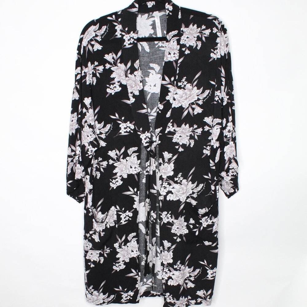 Spirtual Gangster Black Floral Rayon Kimono - Picture 2 of 16
